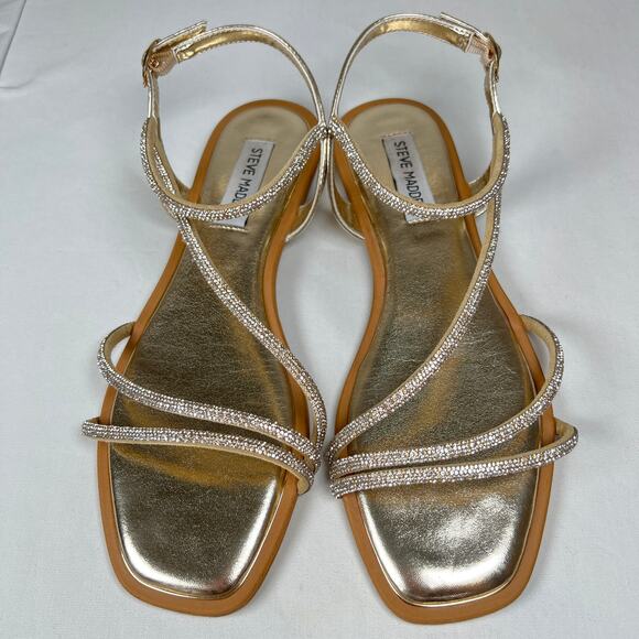 Steve Madden Kelley Gold Flats Sandals Women's 9 Strappy Metallic Rhinestones - Picture 3 of 7